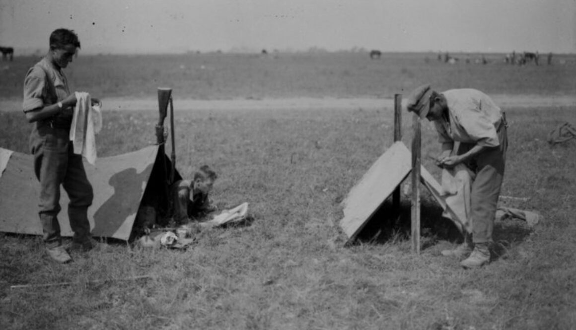 79_Canadians in the reserve lines making bivouacs. Amiens. August, 1918.